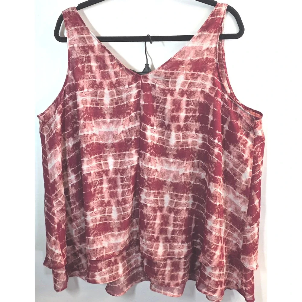 Lane Bryant Shirt Plus Size 18 Burgundy Tie Dye‎ Tank Top Blouse Sleeveless Cami